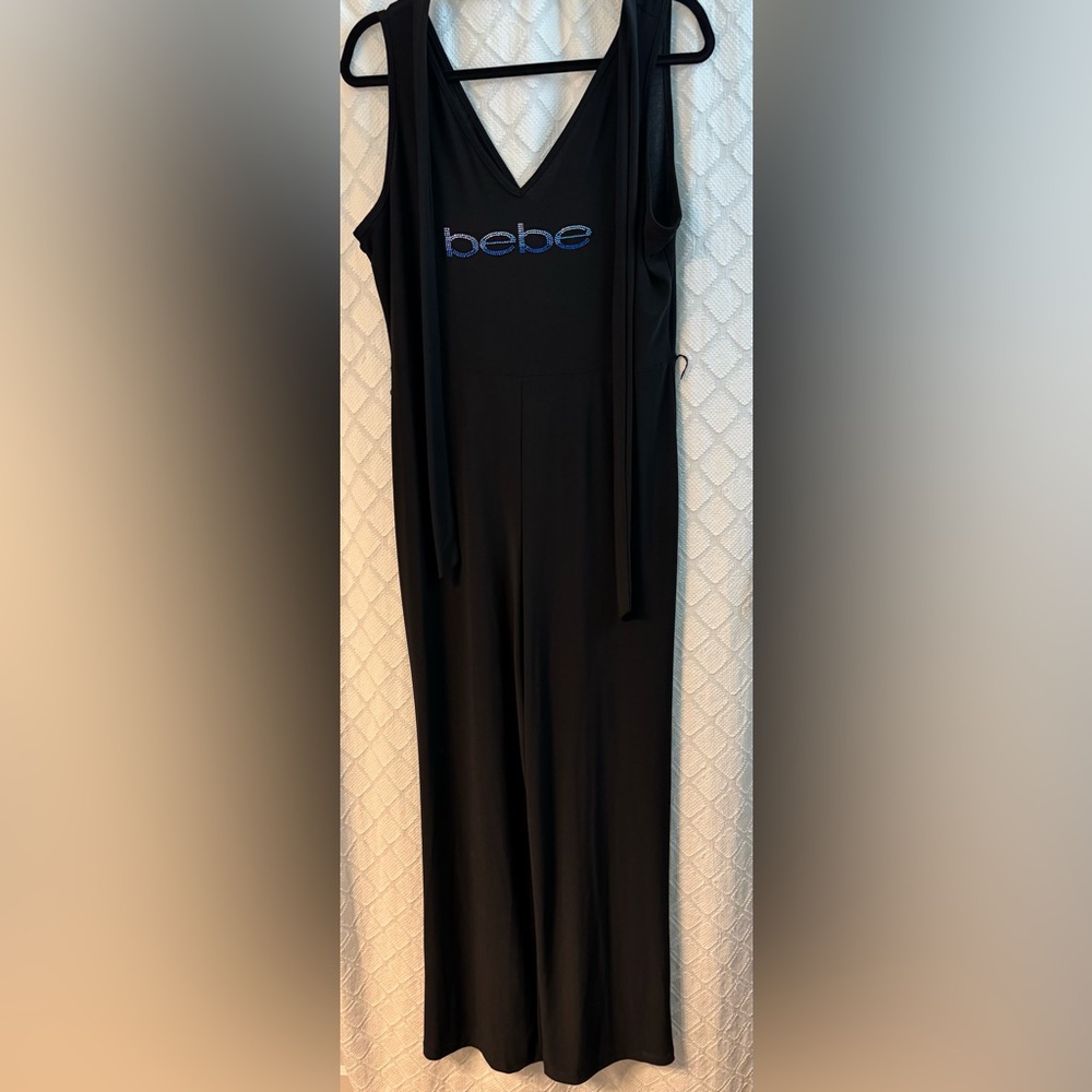 bebe Black Jumpsuit with Blue Logo